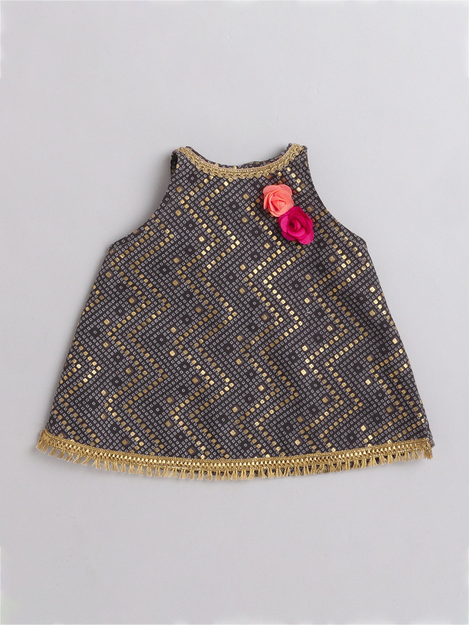 Many Frocks Kids Black & Mustard Embellished Kurta with Plazzos