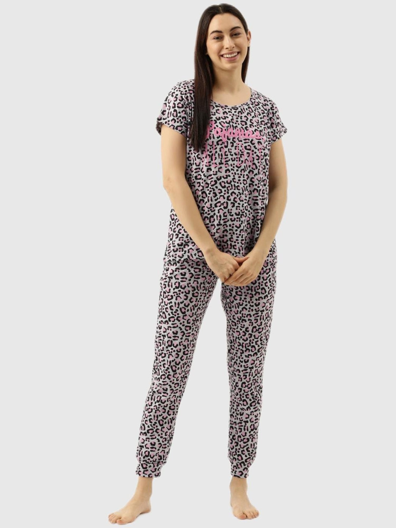 Clt.s Grey Animal Print Pajama Set