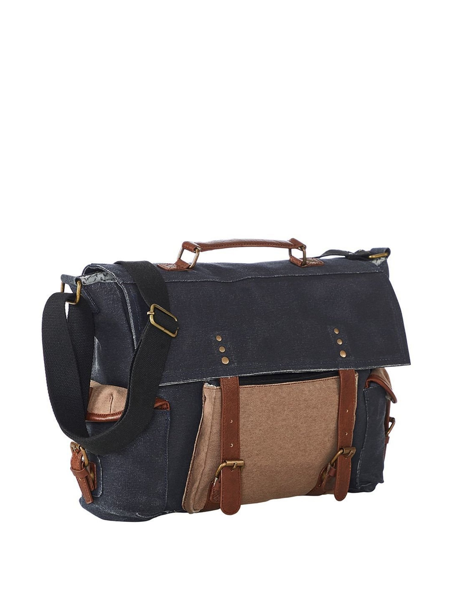 Mona B Navy Canvas Medium Messenger Bag