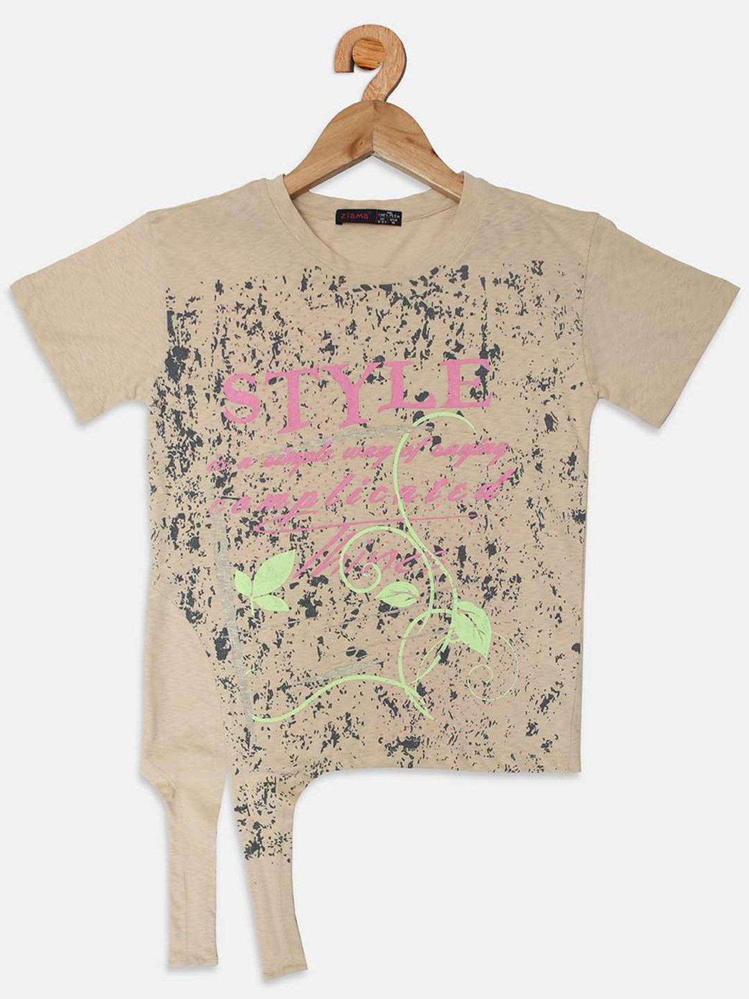 ZIAMA Kids Fawn Beige Printed Top