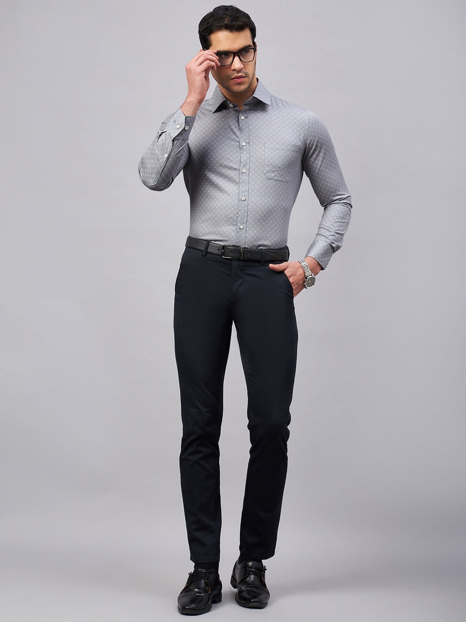 Louis Stitch Grey Cotton Regular Fit Printed Shirt