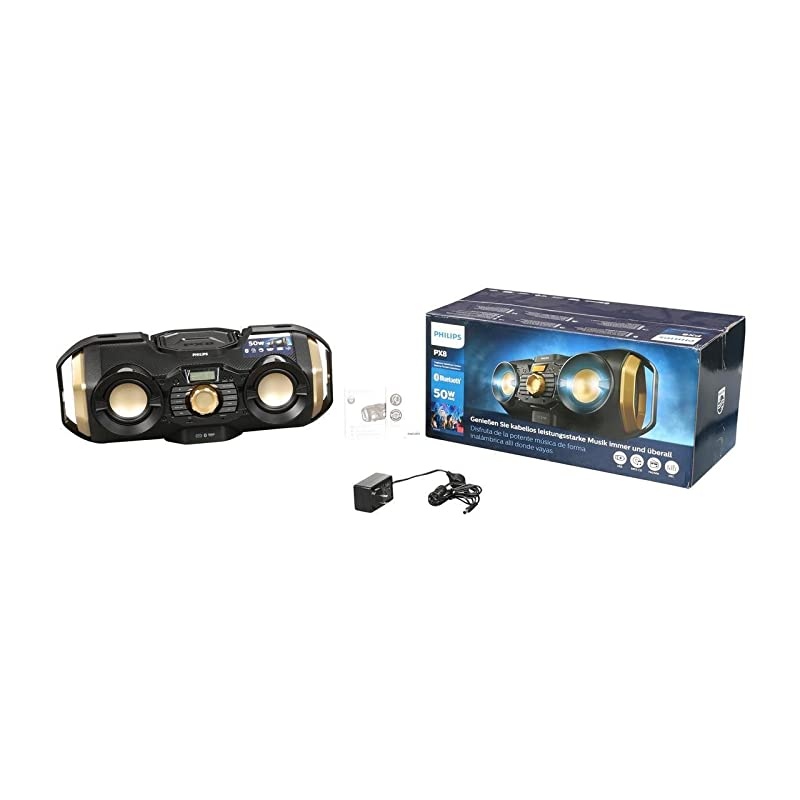 CD Player Boombox CDCDRCDRW Portable wBluetooth USB AMFM Radio Aux LineInput Headset Jack Foldable Carrying Handle and LED Light Phantom Black