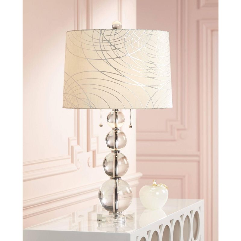 Vienna Full Spectrum Modern Table Lamp Clear Crystal Stacked Spheres Off White Drum Shade for Living Room Family Bedroom Bedside