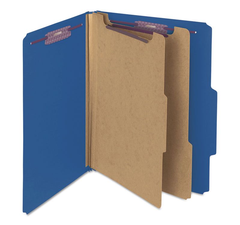 Smead Pressboard Classification Folders Letter Six-Section Dark Blue 10/Box 14032