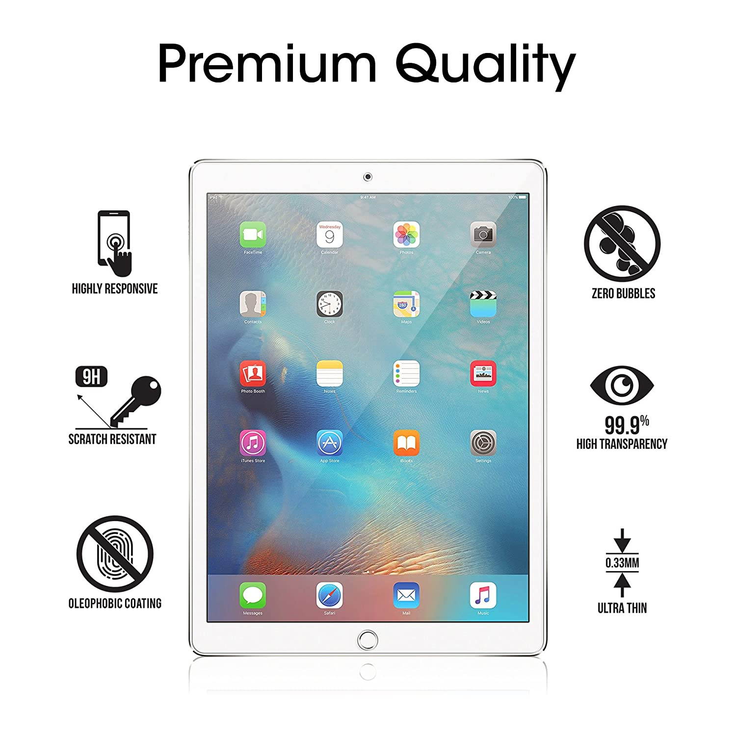amFilm Glass Screen Protector for iPad Pro 12.9 (2015, 2017), Tempered Glass