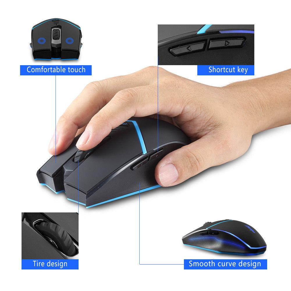 Zelotes F12 2400DPI Wireless Gaming Mouse LED Optical Mouse Mice For PC Laptop