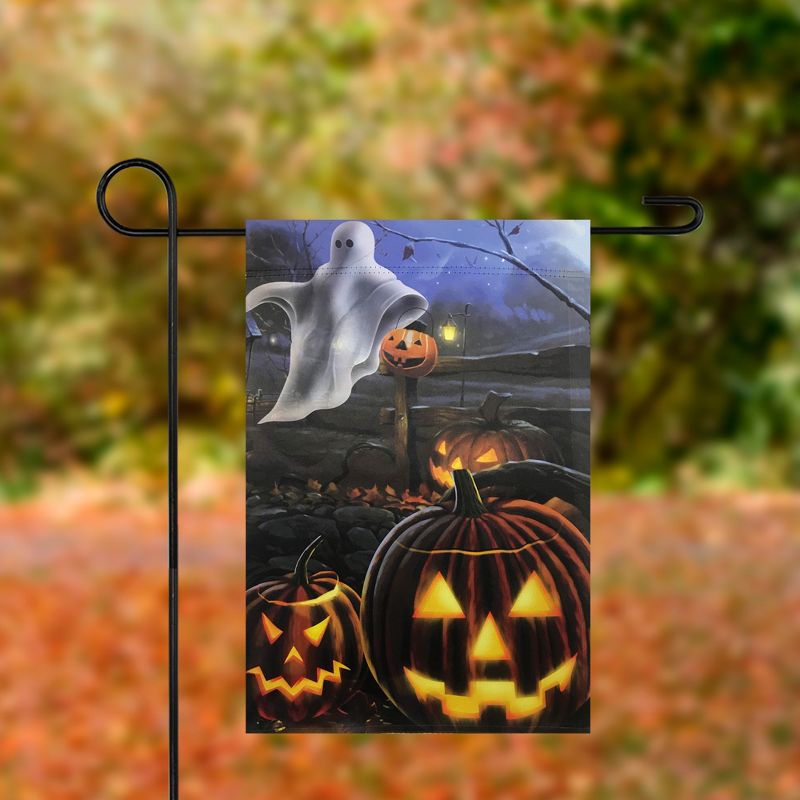 Northlight Pumpkins and Ghost Spooky Halloween Outdoor Garden Flag 12.5" x 18"