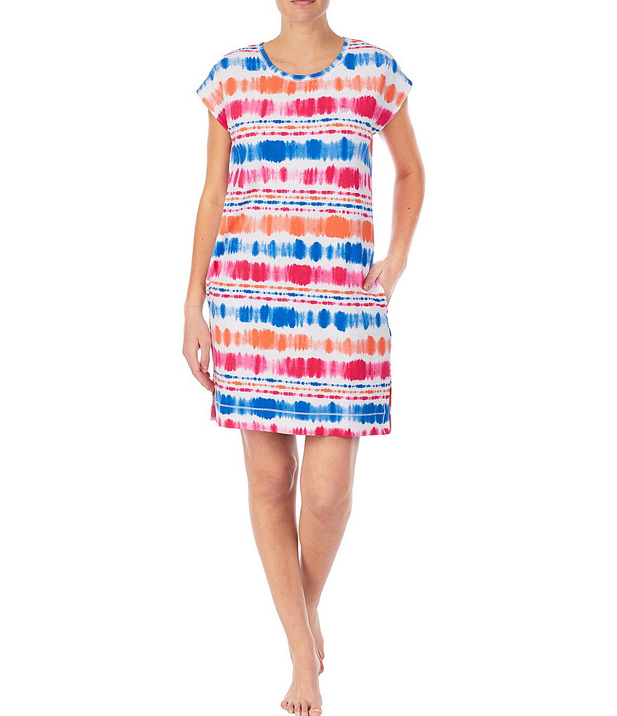Lauren Ralph Lauren Multi Striped Print French Terry Sleep Tee Dress