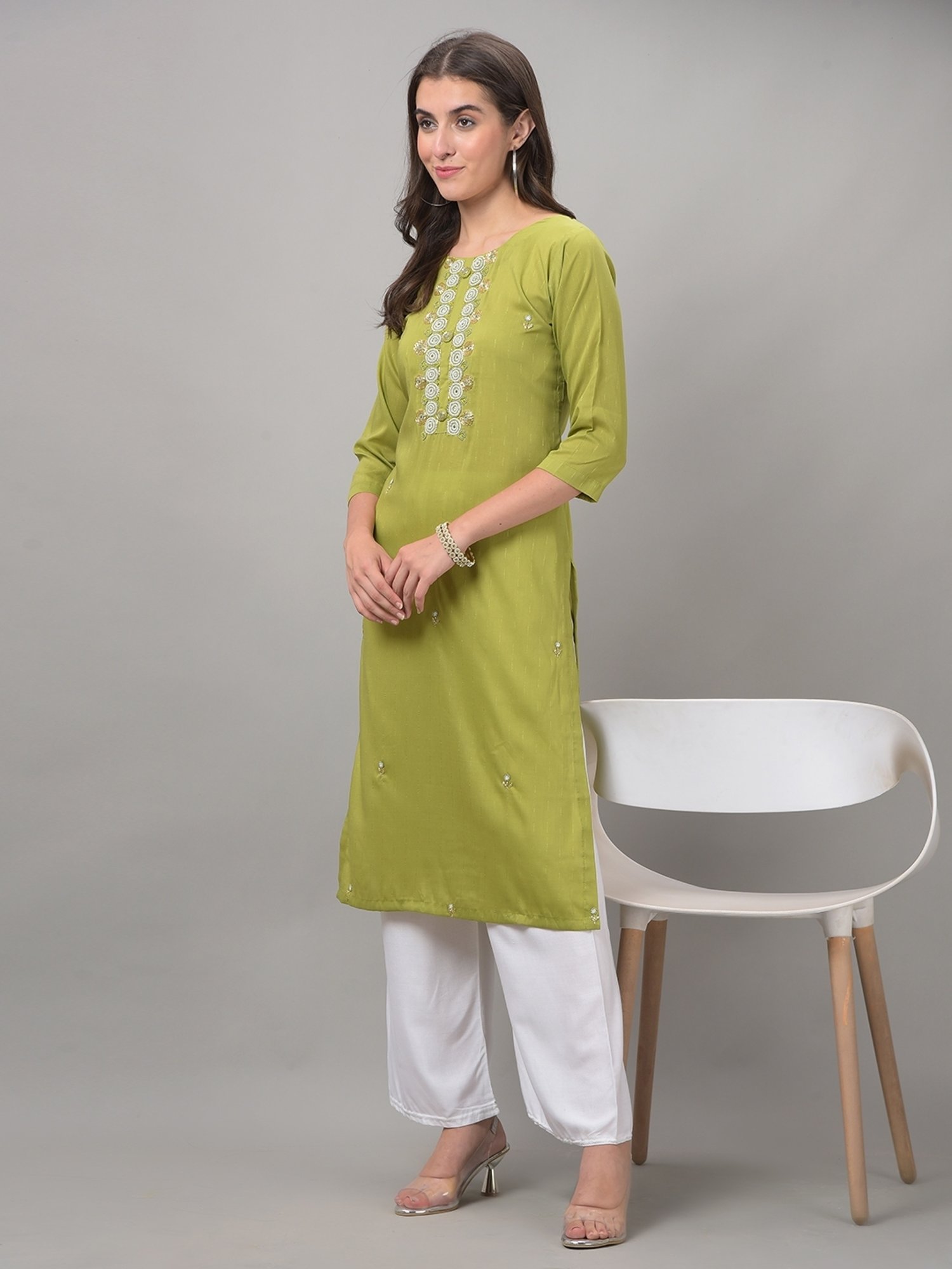Dollar Missy Green Embroidered Straight Kurta