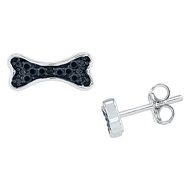 Diamond Accent Round Black Diamond Prong Set Earring in Sterling Silver