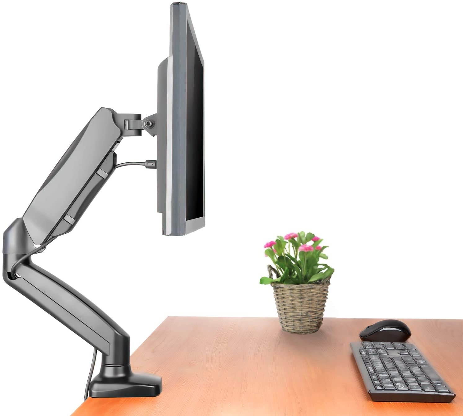 Single Monitor Desk Mount - Articulating Gas Spring Monitor Arm, Adjustable VESA Mount with C Clamp, Grommet Mounting Base, Computer Monitor Stand for Screen up to 32 inch