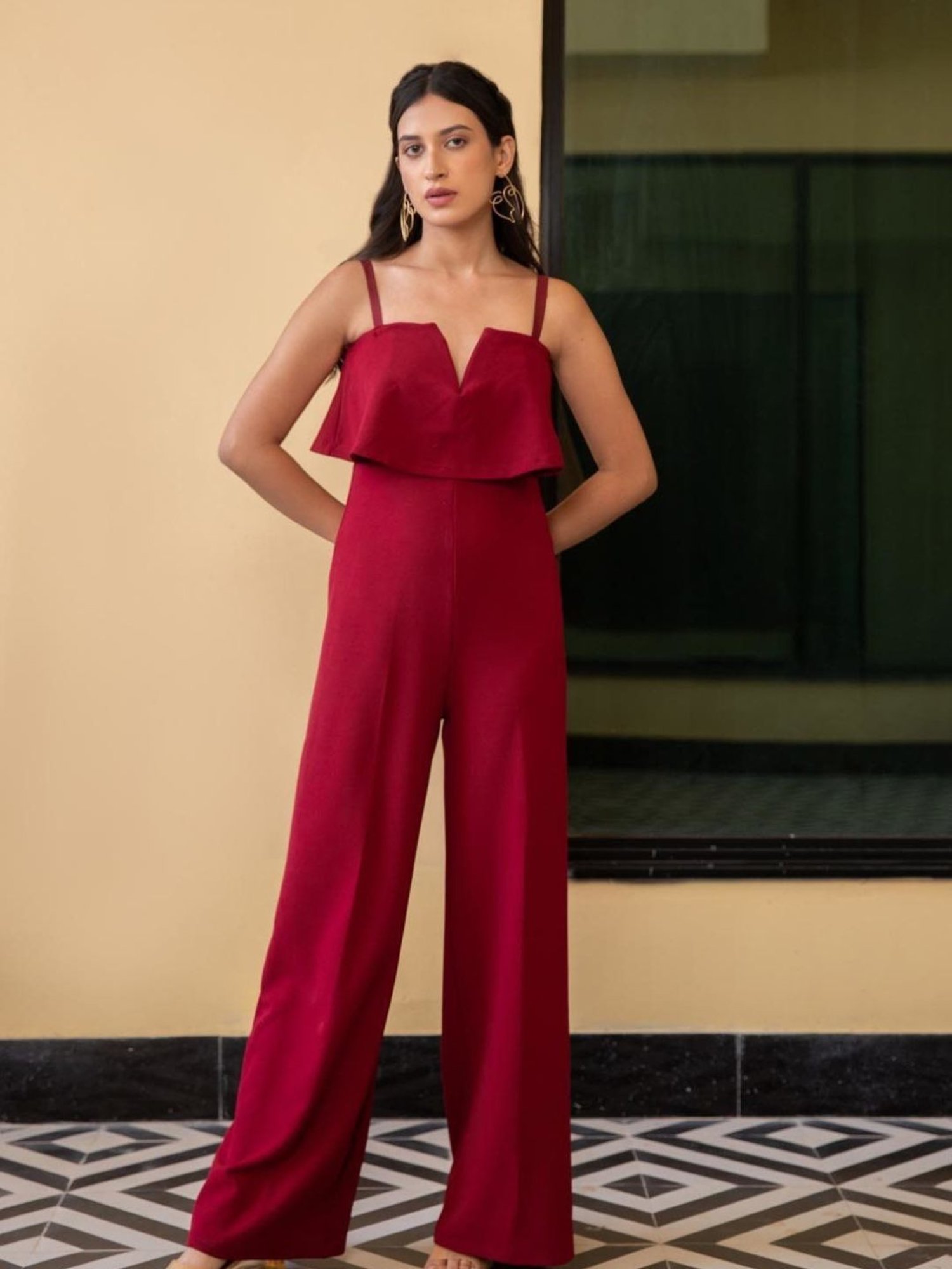 BInfinite Claret Red Overlap Jumpsuit