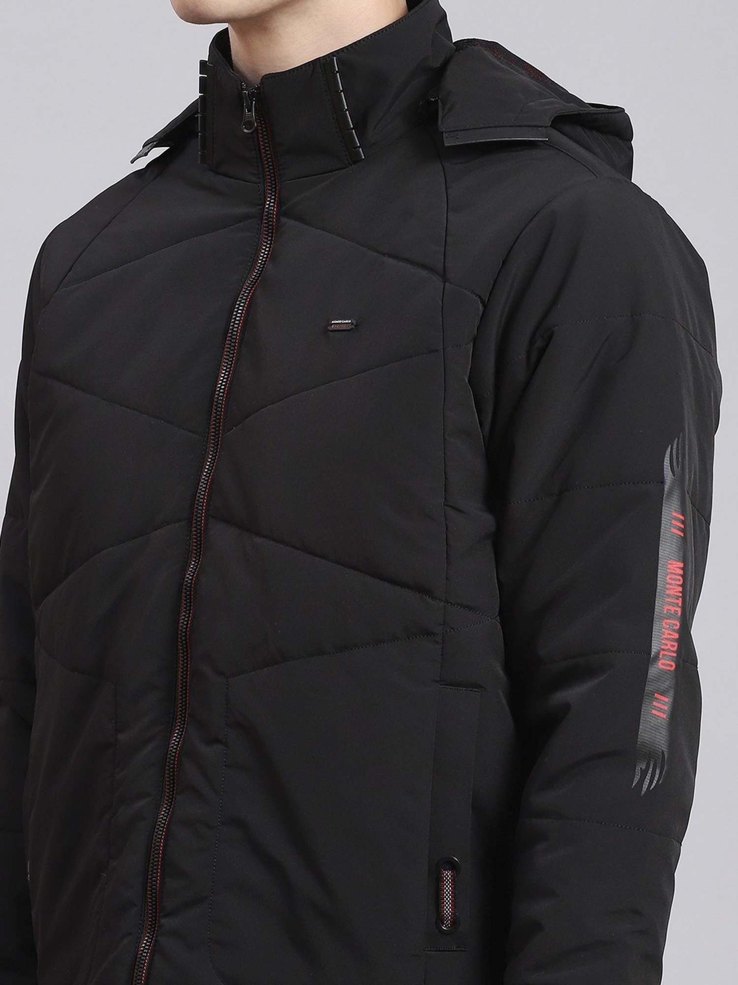 Monte Carlo Jet Black Regular Fit Quilted Hooded Jacket