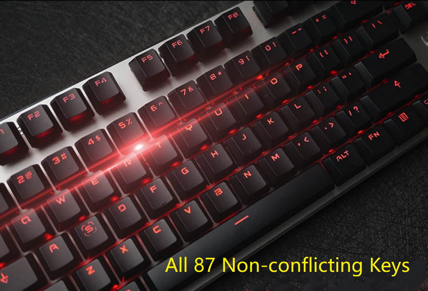 Fuhlen G87 All Non-conflicting Keys, 9 Backlit LED Light Modes, Cool Exterior Wired  Cherry Red Mechanical  Keyboard, 50Million Times Keystrokes Lifespan-Black