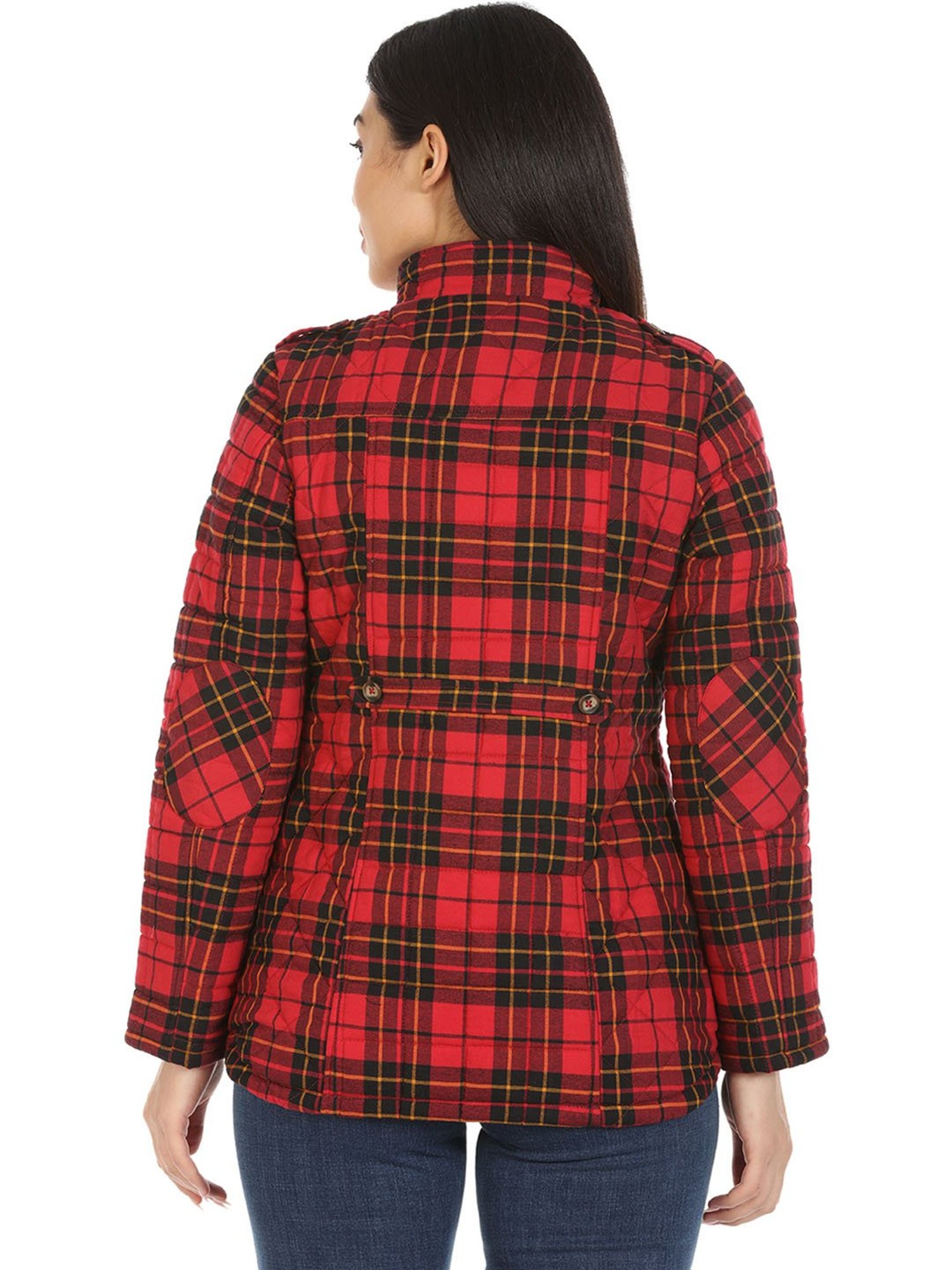 Mustard Red Check Quilted Jacket