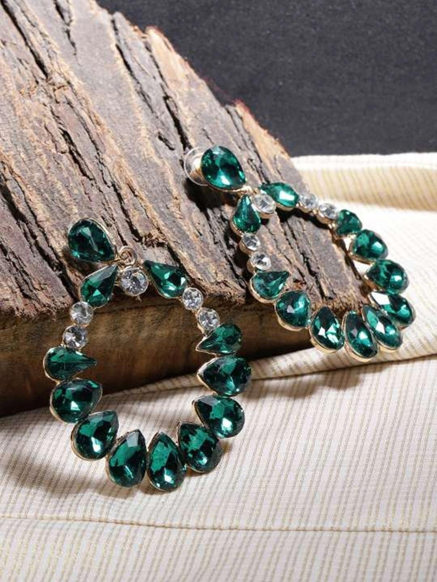 YouBella Crystal Rose-Gold Tone Green & White Dangler Earrings for Women