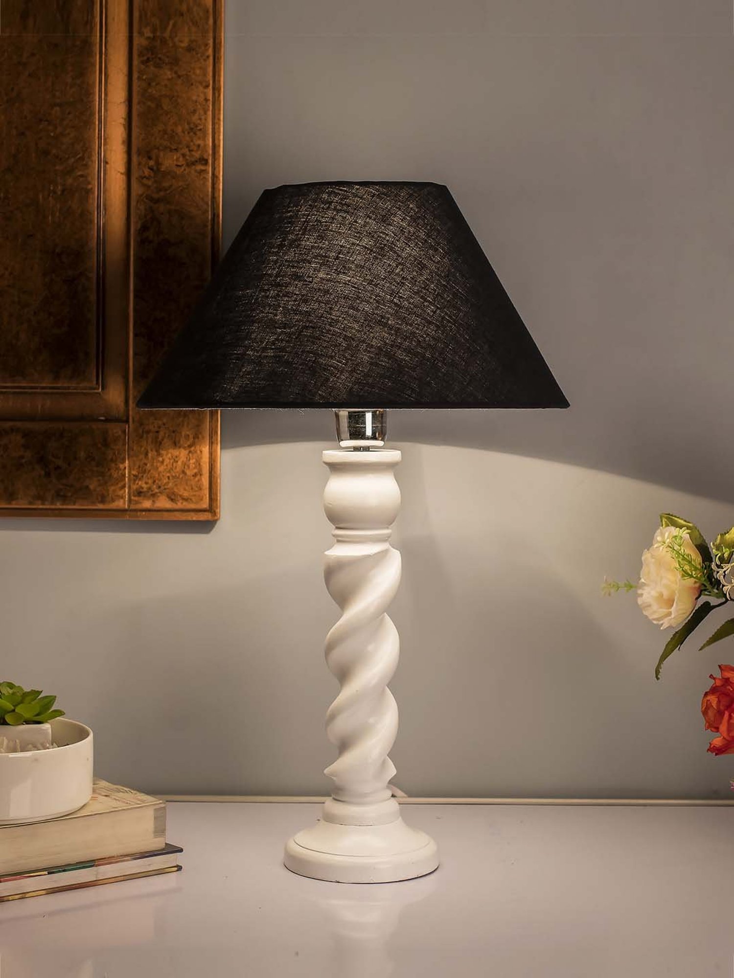 Homesake White Classic Twister Table Lamp with Black Shade (Bulb Included) - Set of 1
