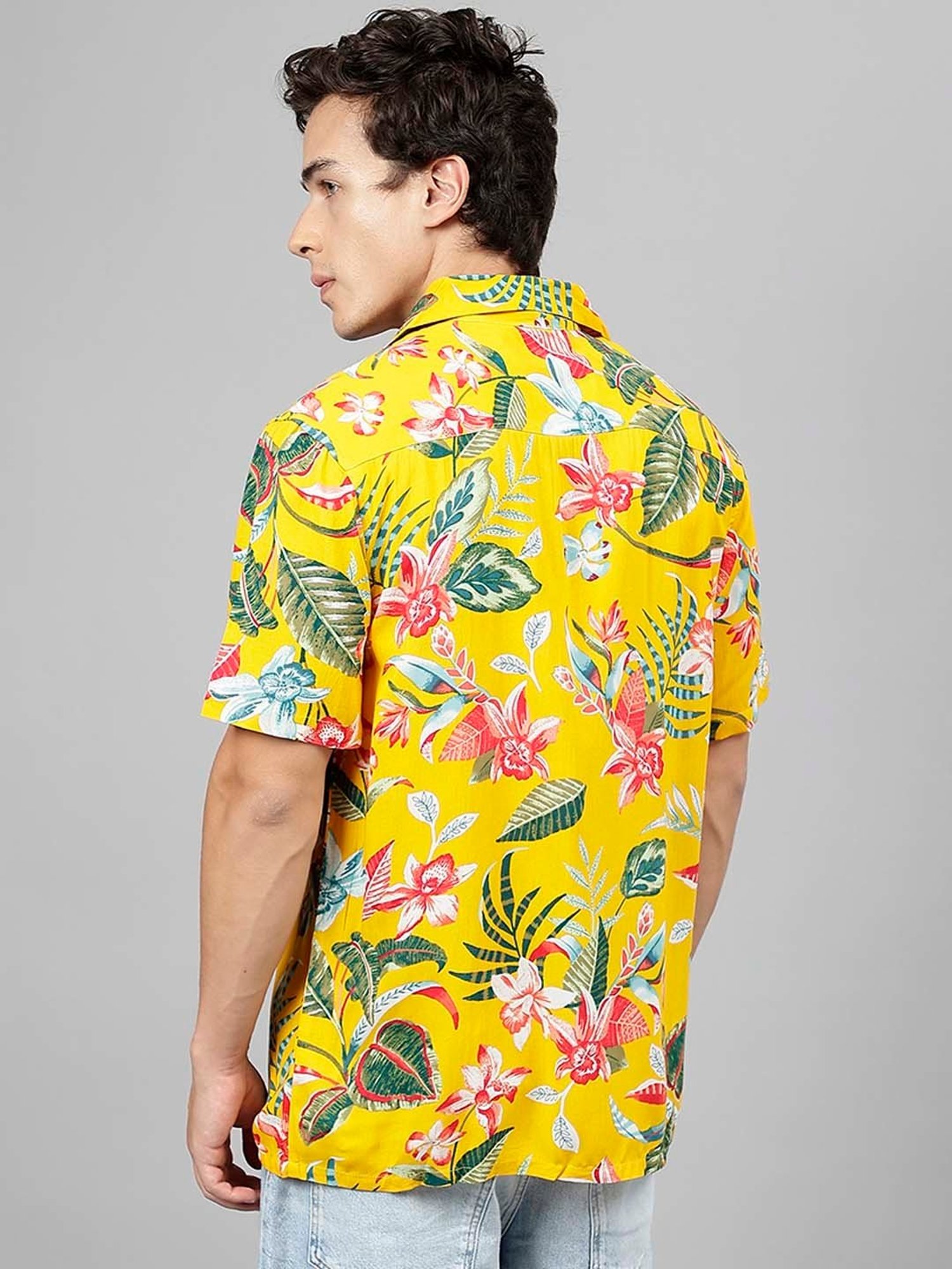 English Navy Yellow Relaxed Fit Printed Shirt