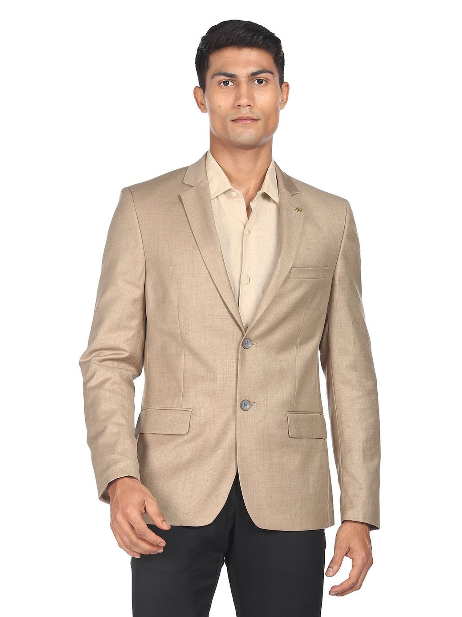 AD by Arvind Beige Regular Fit Notch Lapel Blazer