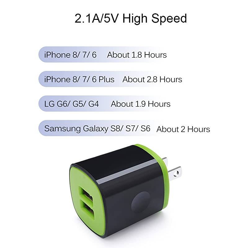 Wall Charger Adapter Charger Brick  5 Pack 21A Dual Port USB Cube Block Wall Charger Plug Compatible for iPhone 11 Pro Max XR XS X 8 7 6 Plus iPad Samsung LG Moto Android Phone Kindle