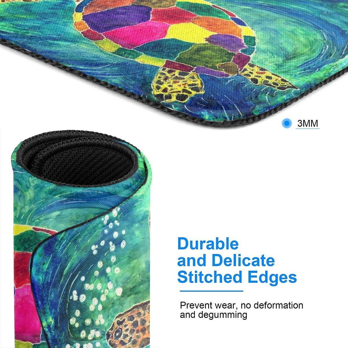 Mouse Pad Colorful sea Turtle with Non-Slip Rubber Base, Premium-Textured & Waterproof Mousepads Bulk with Stitched Edges, Mouse Mat for Computers, Gaming,Laptop, Office & Home, 9.8x11.8 in