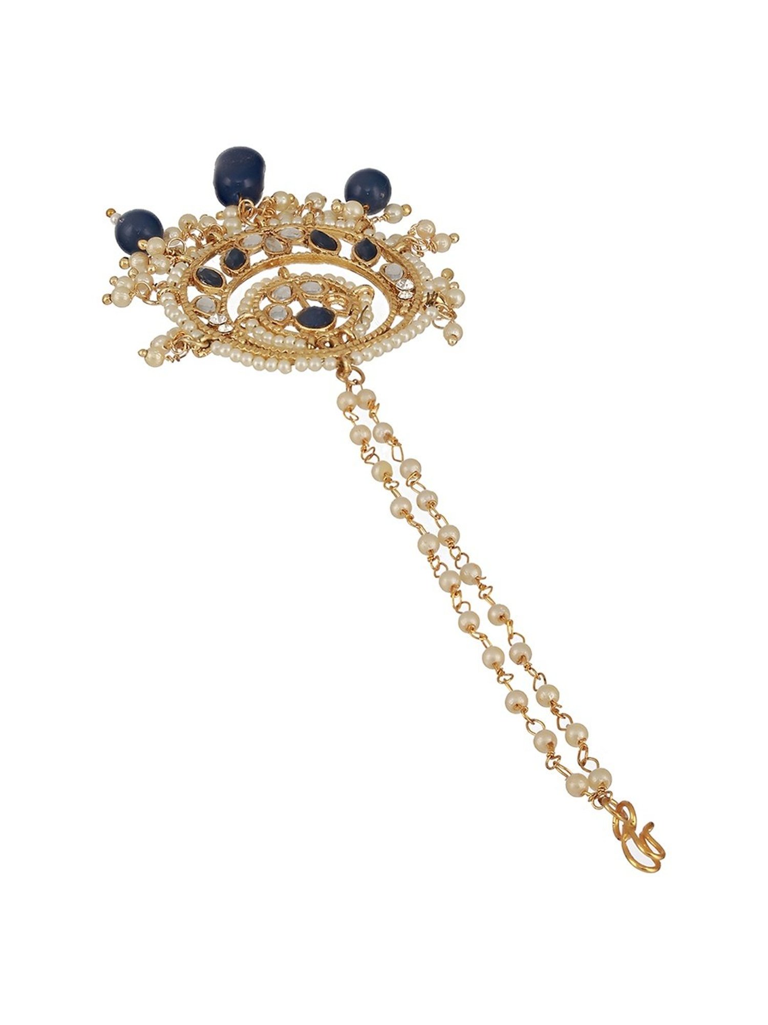 Aatmana Kundan-Studded & Pearl Beaded Blue Maang Tikka for Women & Girls