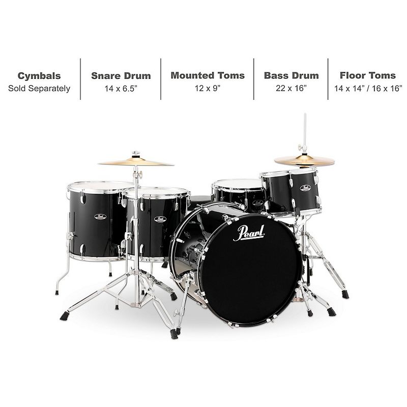 Pearl Roadshow 5-Piece Rock Drum Kit - Cymbals Not Included Jet Black
