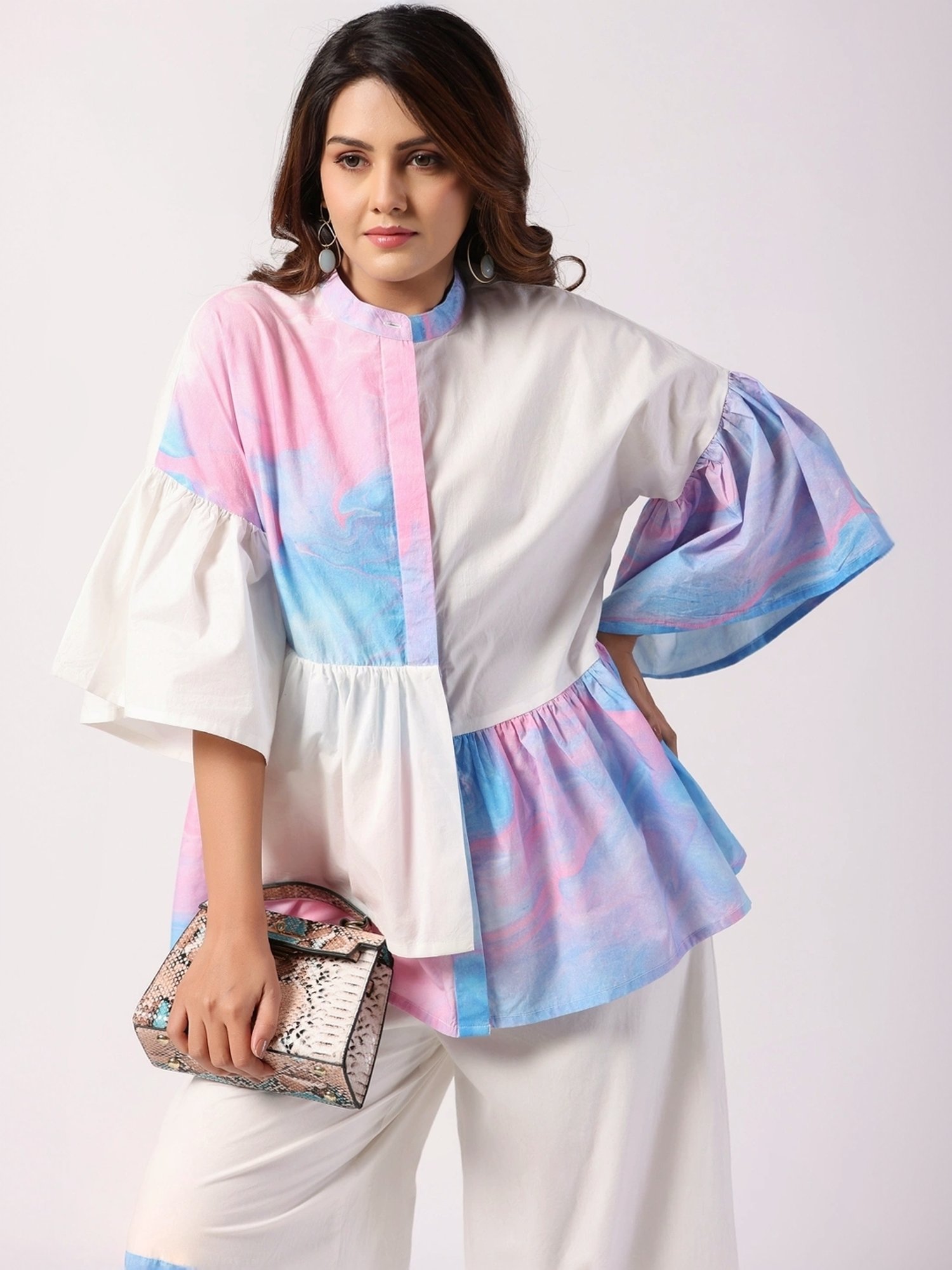 Zolo Label White Cotton Printed Top Palazzo Set