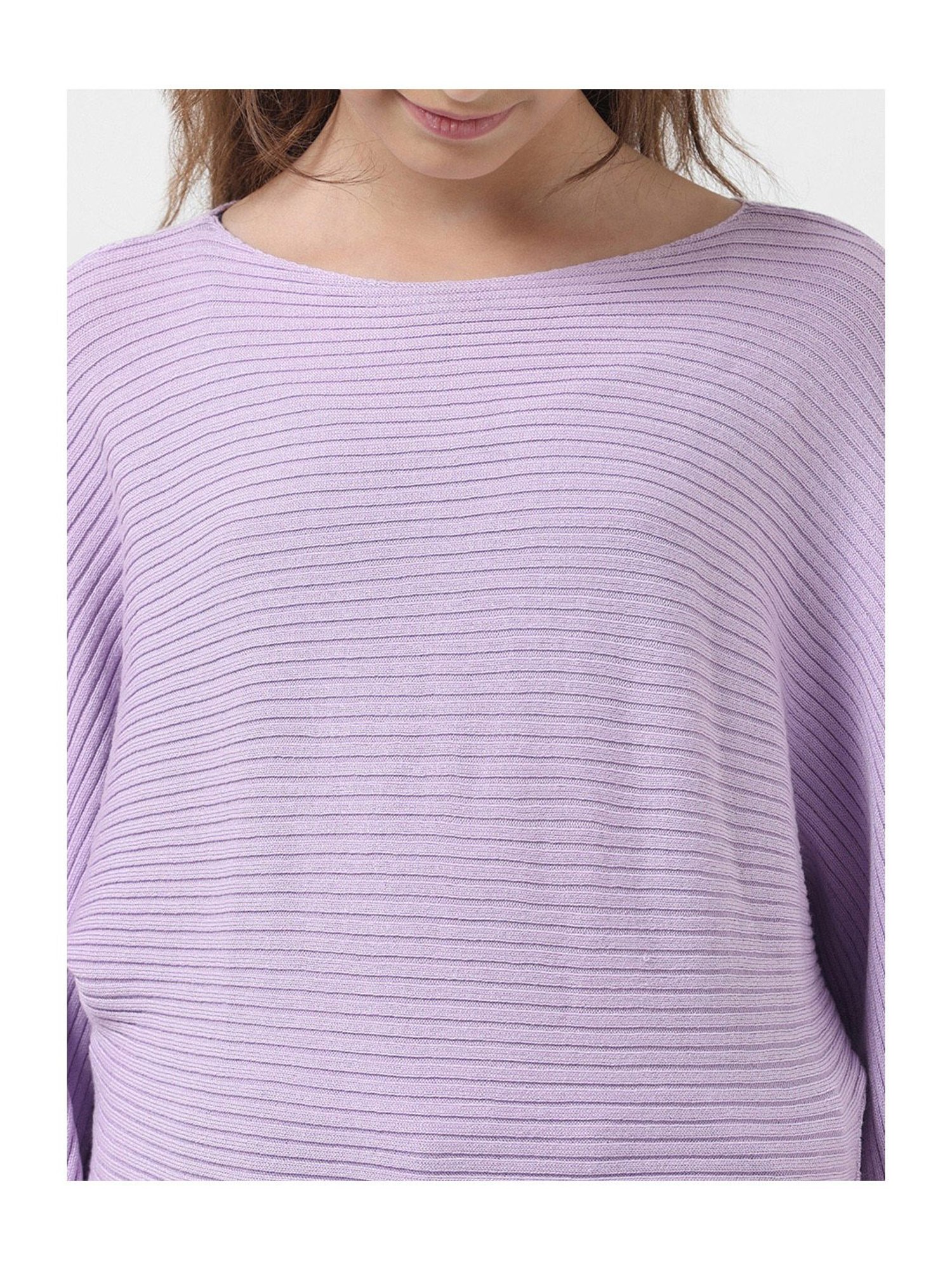 VERO MODA GIRL Lavender Self Design Full Sleeves Sweater