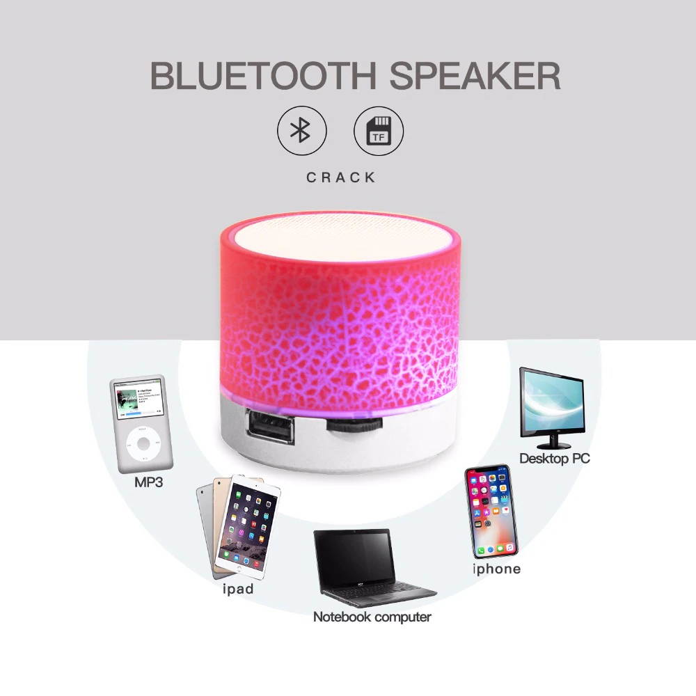 Wireless Portable Bluetooth Speakers Crack LED USB Radio FM MP3 Stereo Sound Speaker For Computer Mobile Phone