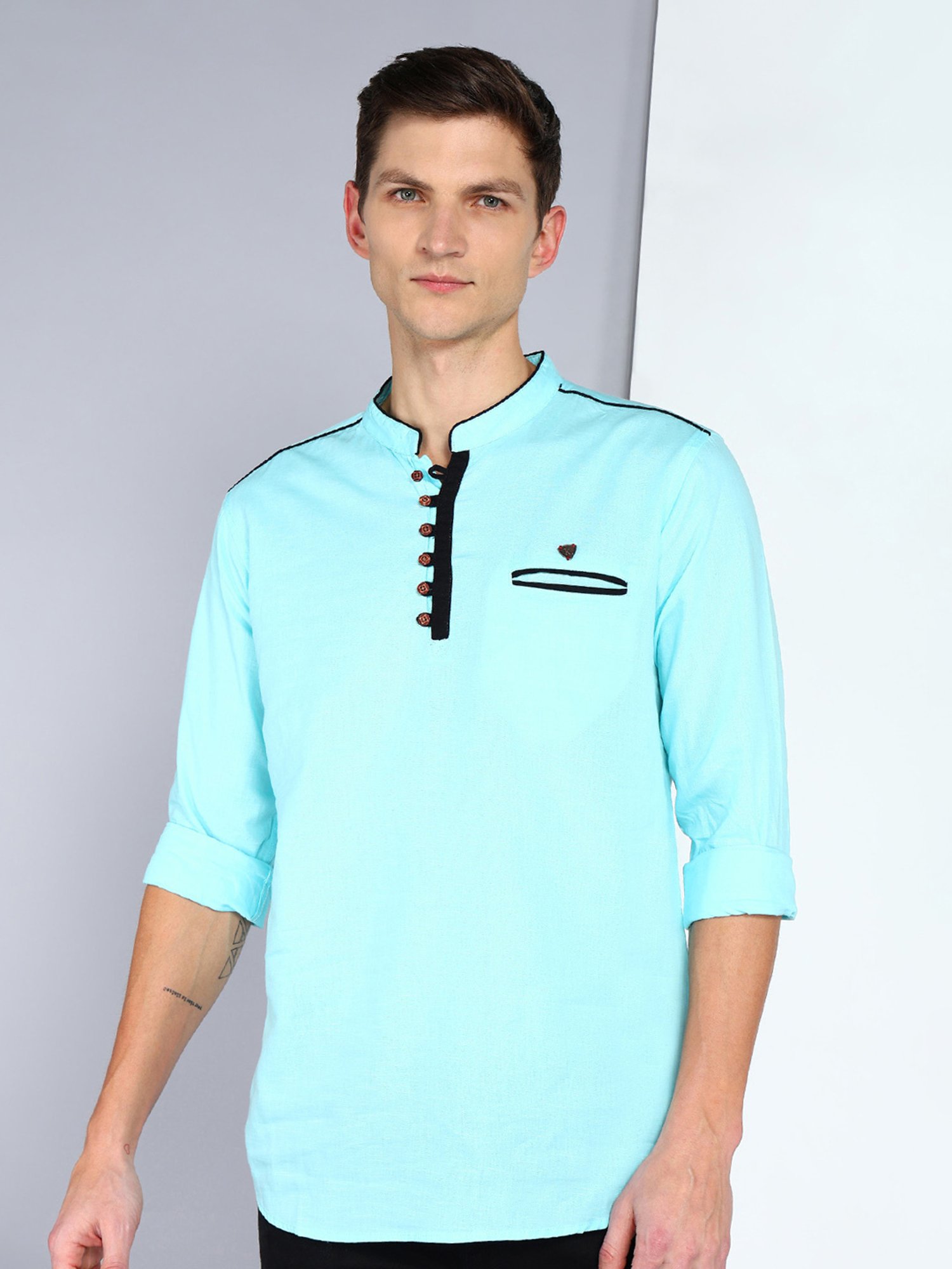 Kuons Avenue Turquoise Regular Fit Short Kurta