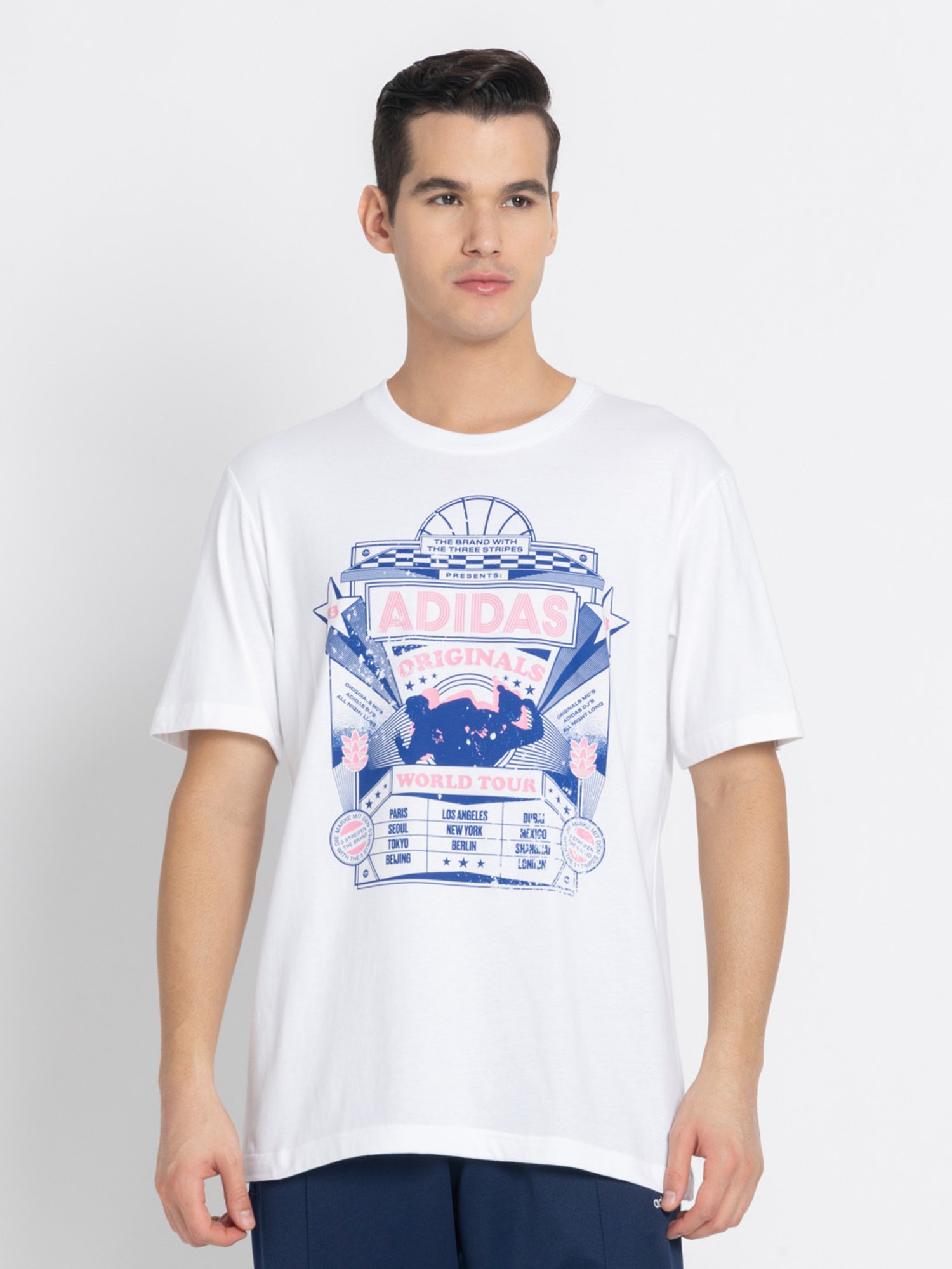 Adidas White 100% Cotton Regular Printed  T-Shirt
