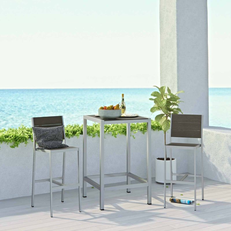 Shore 3pc Outdoor Aluminum Patio Pub Set Gray - Modway