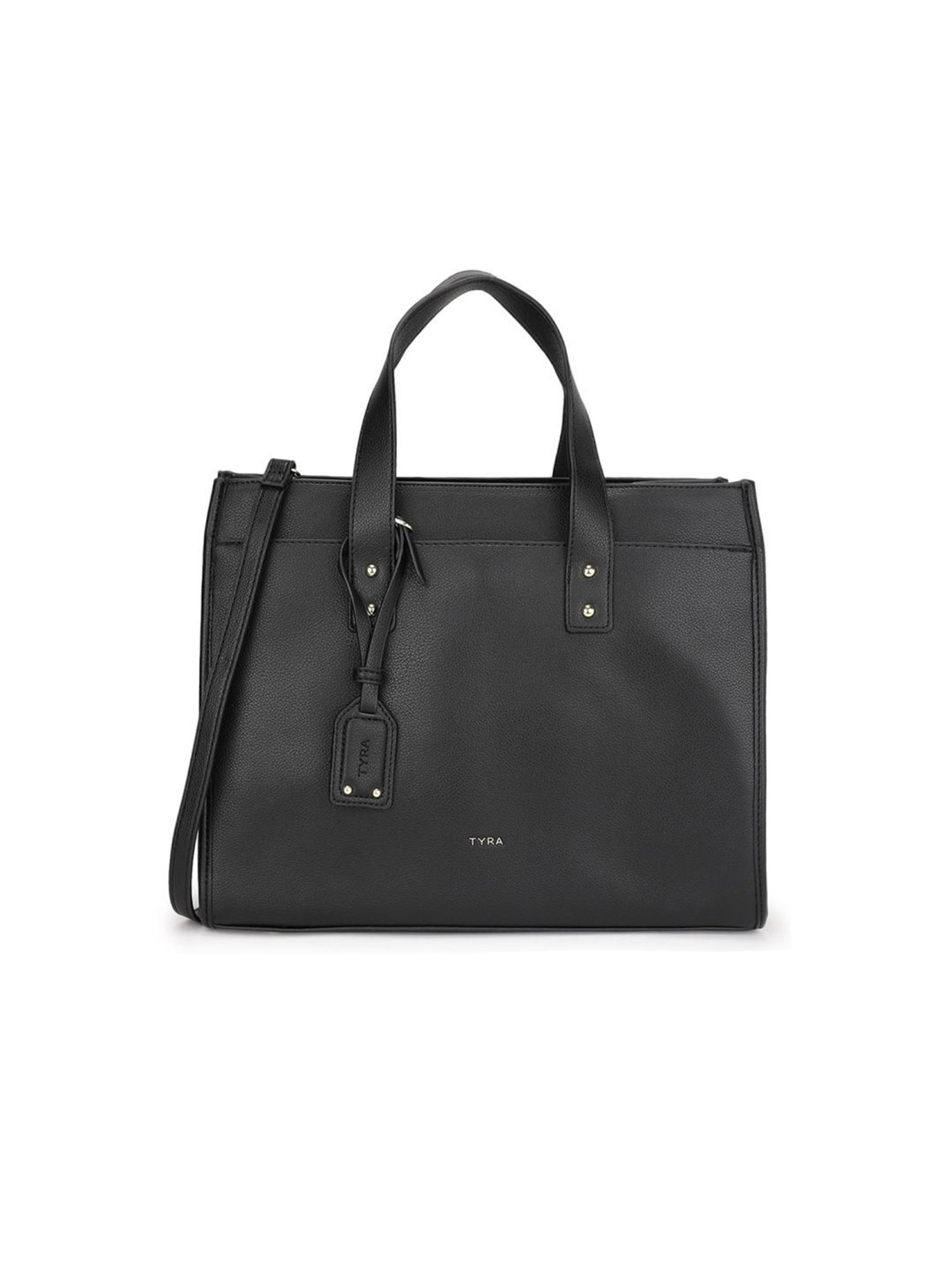 Tyra Emily Black Solid Faux Leather Tote Handbag