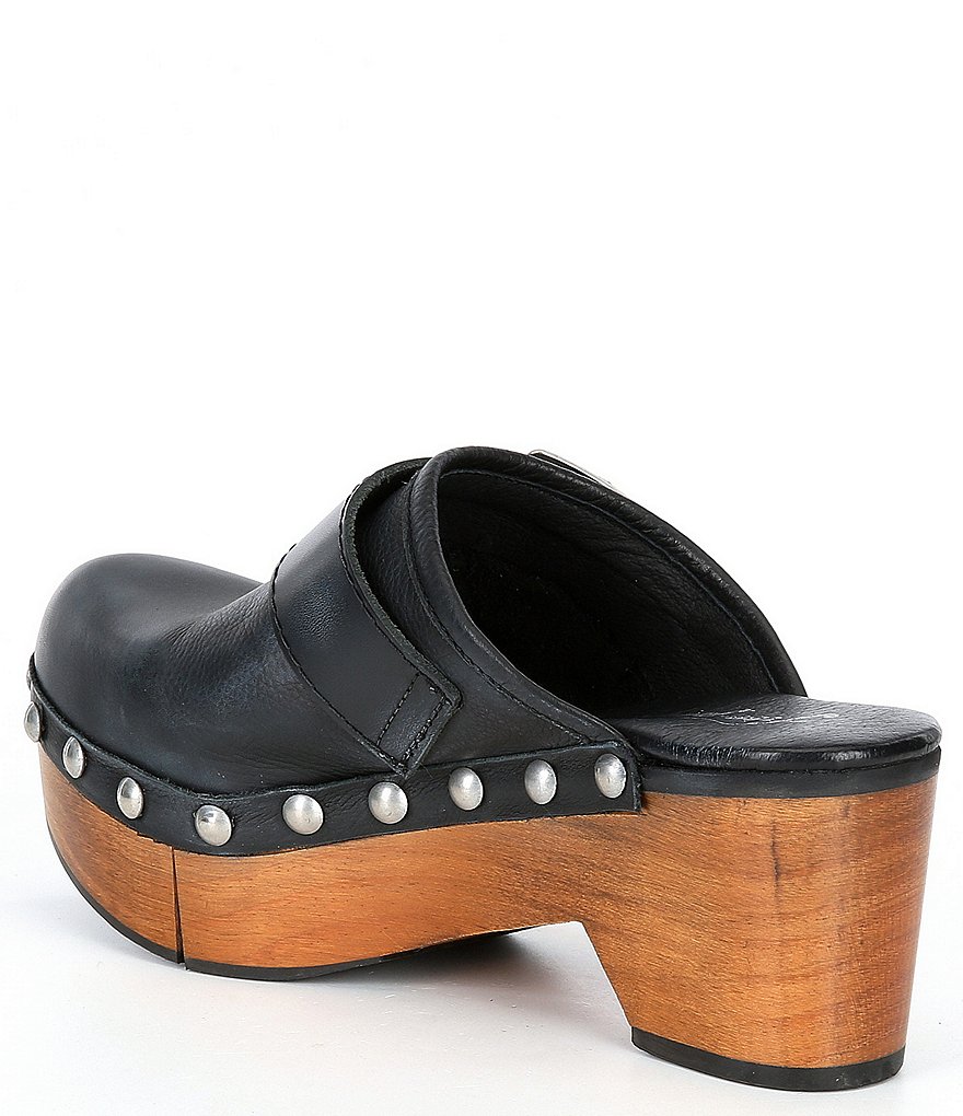 Free People Culver City Leather Studded Buckled Strap Clogs