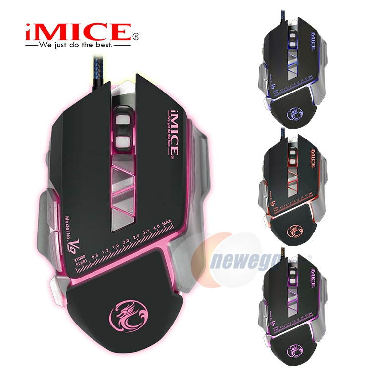IMICE V9  Ergonomic Design, Cool Exterior 4-color Backlit 3200DPI Wired 7-Button Gaming Mouse Macro Custom - White