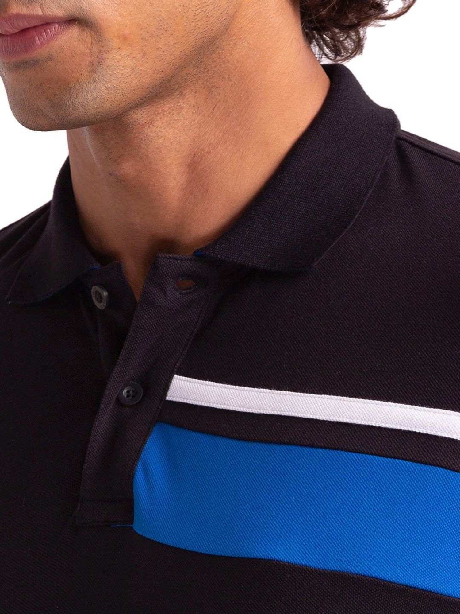 Parx Black Regular Fit Printed Polo T-Shirt