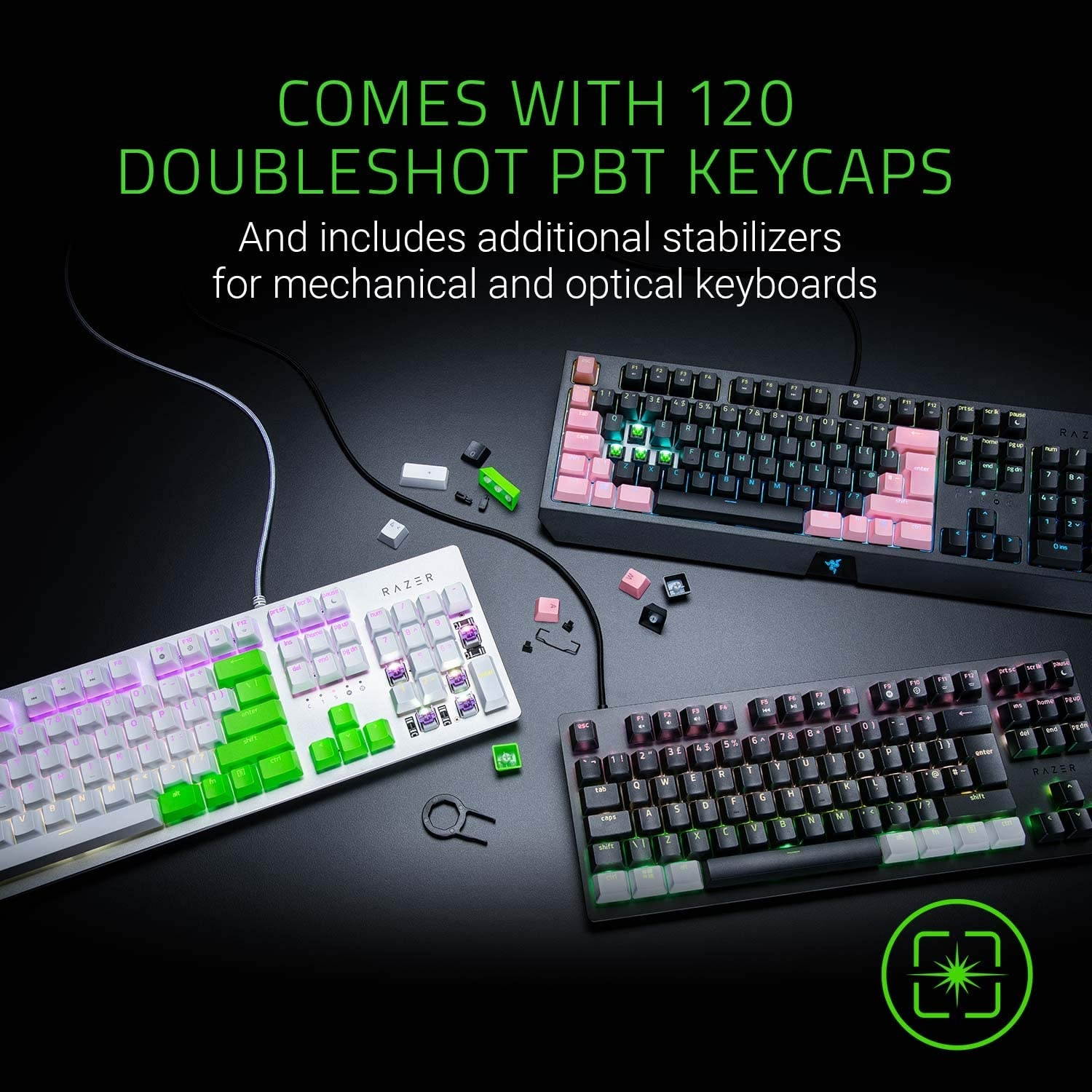 Razer Doubleshot PBT Keycap Upgrade Set for Mechanical & Optical Keyboards: Compatible with Standard 104/105 US and UK layouts - Classic Black