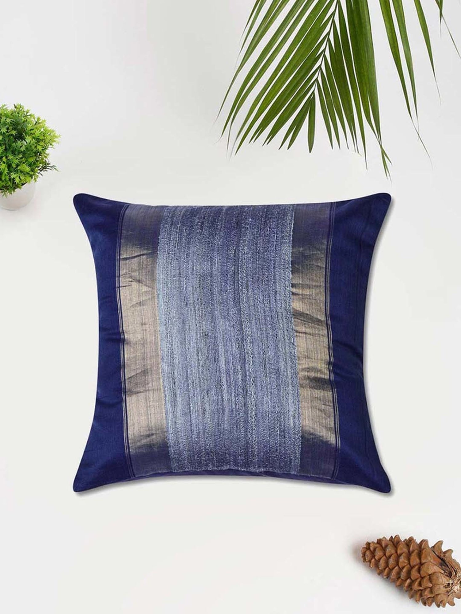 Fabindia Deeva Blue Cotton Silk Cushion Cover