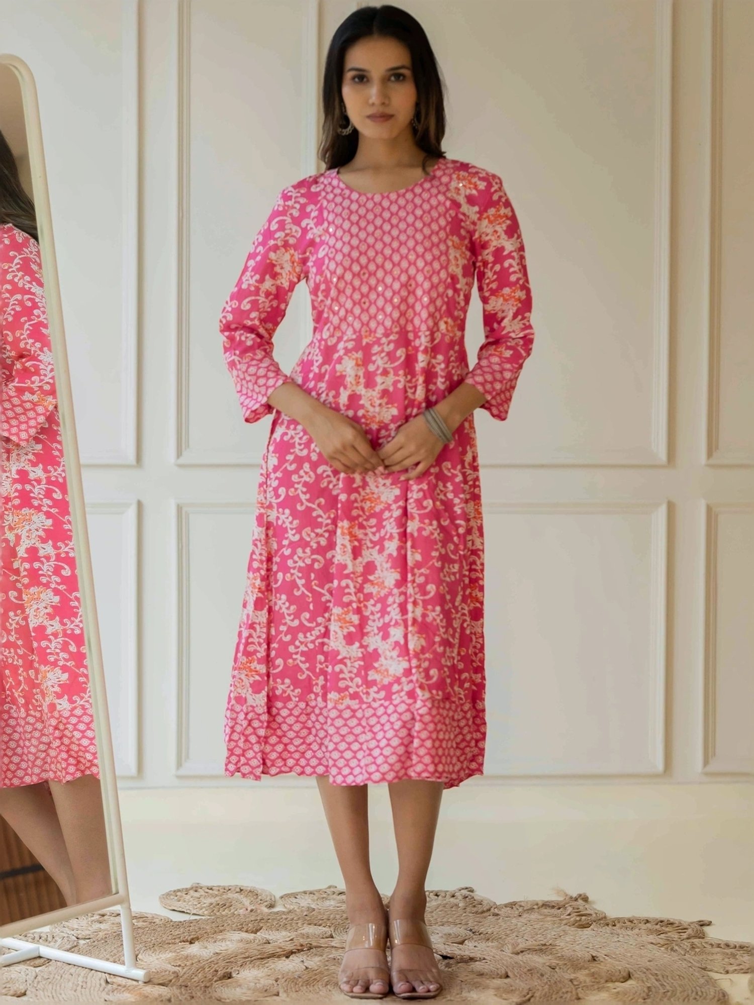 MIRCHI FASHION Pink Cotton Printed A-Line Dress
