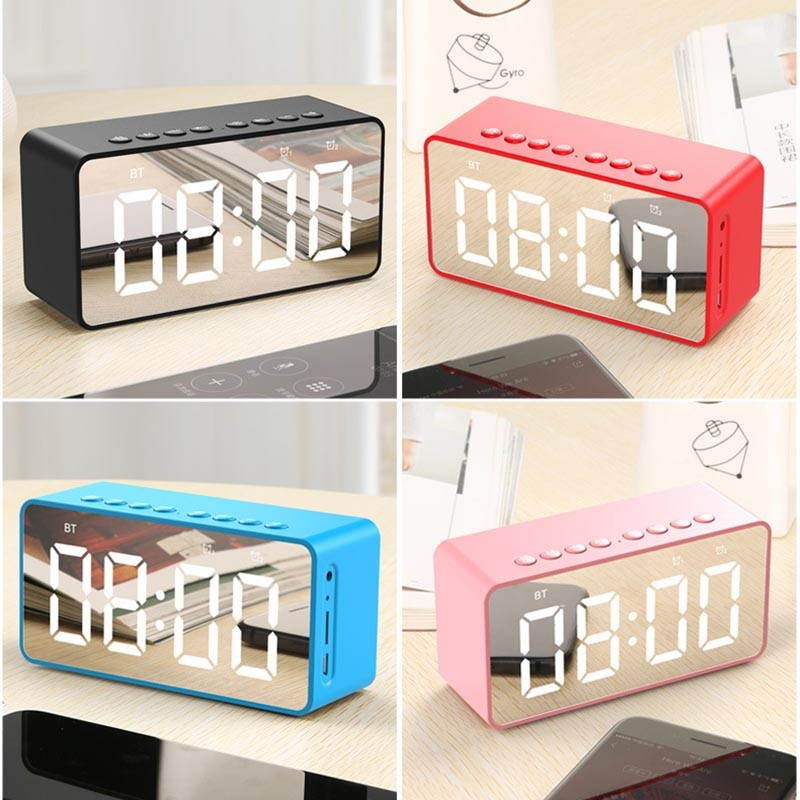 Wireless bluetooth speaker, bluetooth 5.0 speaker with mirrored LED alarm clock and built-in microphone voice, for Android and IOS smart phones,Black