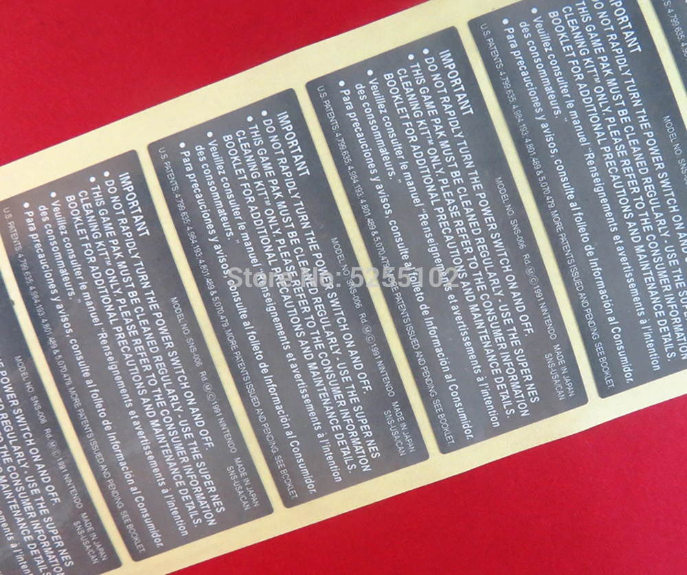 10PCS replacement Shell back sticker for SNES game card sticker Label for snes US version