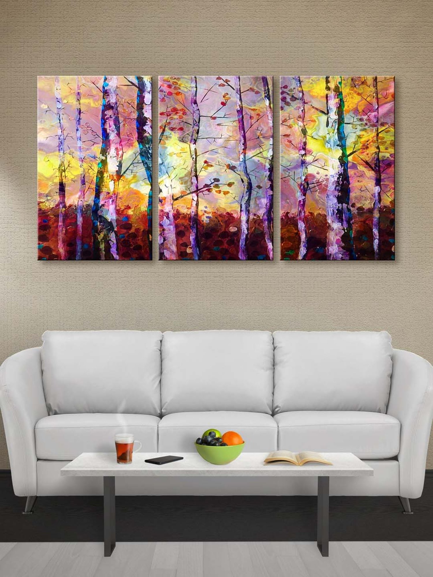 999Store Multicolor Colourful Tree Art 3 Frame Canvas Paintings
