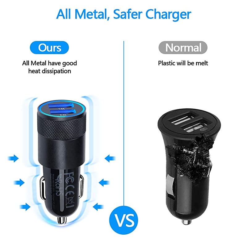 USB C Car Charger, 2.1A Dual Port Wall Charger Plug with 2-Pack 6ft Type C Cable Compatible Samsung Galaxy S21 A01 A10e A21 A50 A70 A80 S20 FE 5G S10+ S9 S8 Note 20 Ultra 10, Moto, Pixel 5/4a XL