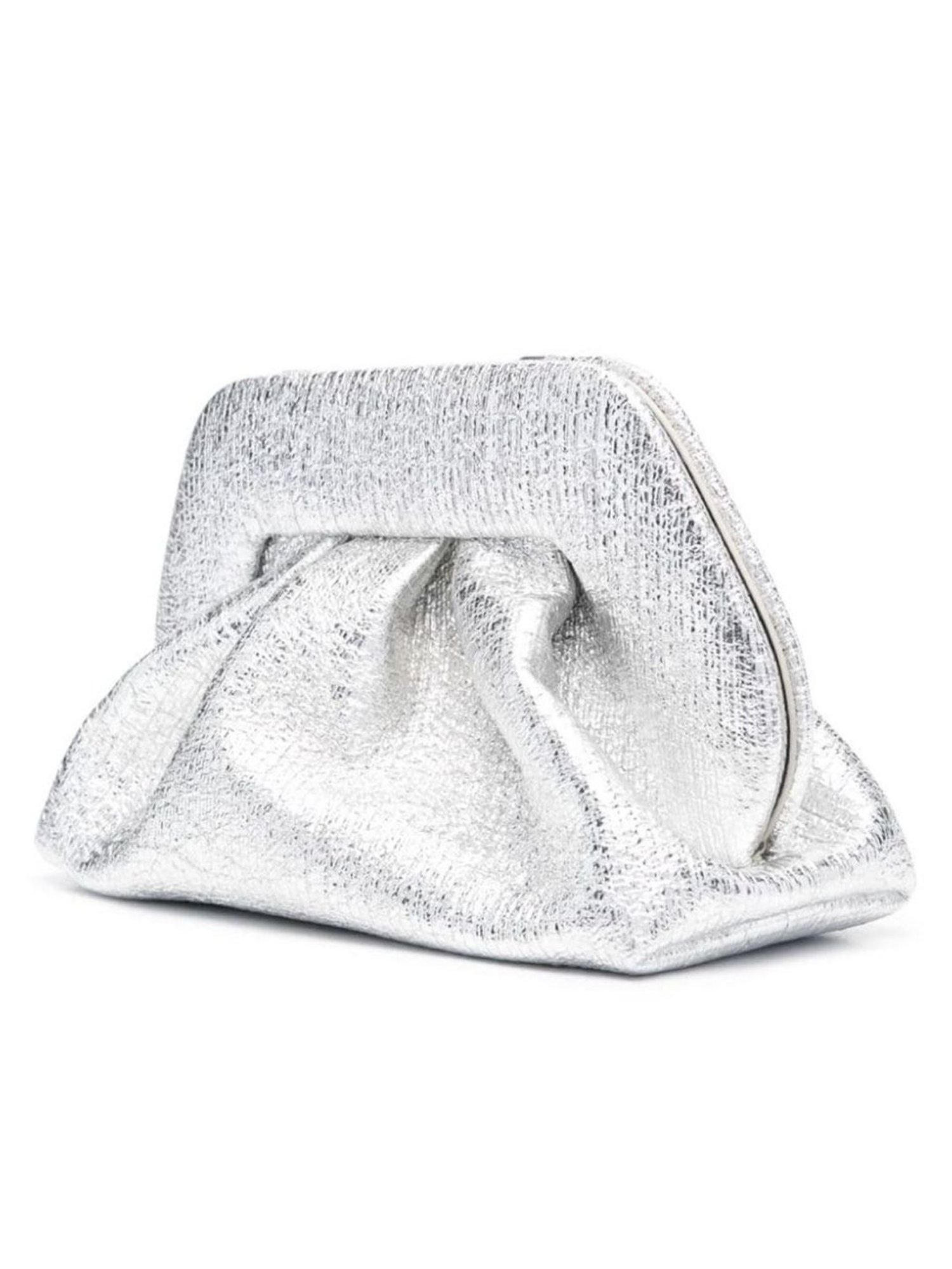 Themoire Silver Tia Crumpled Laminated Clutch