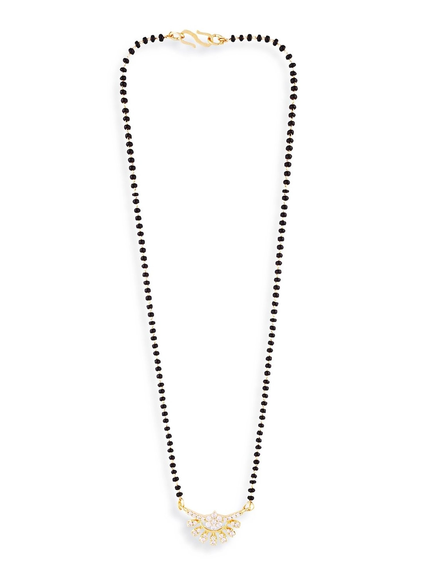 Abdesigns Gold-Plated American Diamond & Black Beaded Mangalsutra