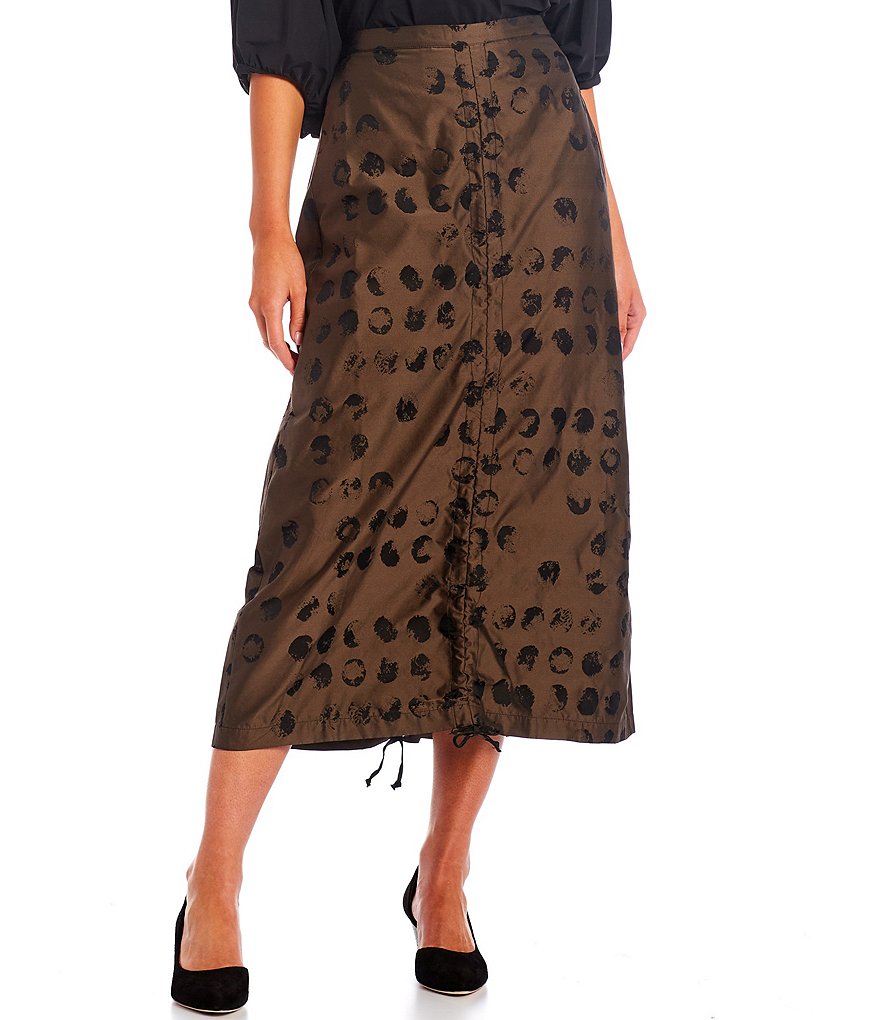 Bryn Walker Cleo Dot Print Adjustable Drawstring Ruched Long Pencil Skirt