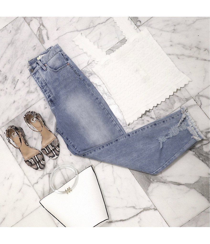 Free People Raw Hem High Rise Cotton Blend Jeans