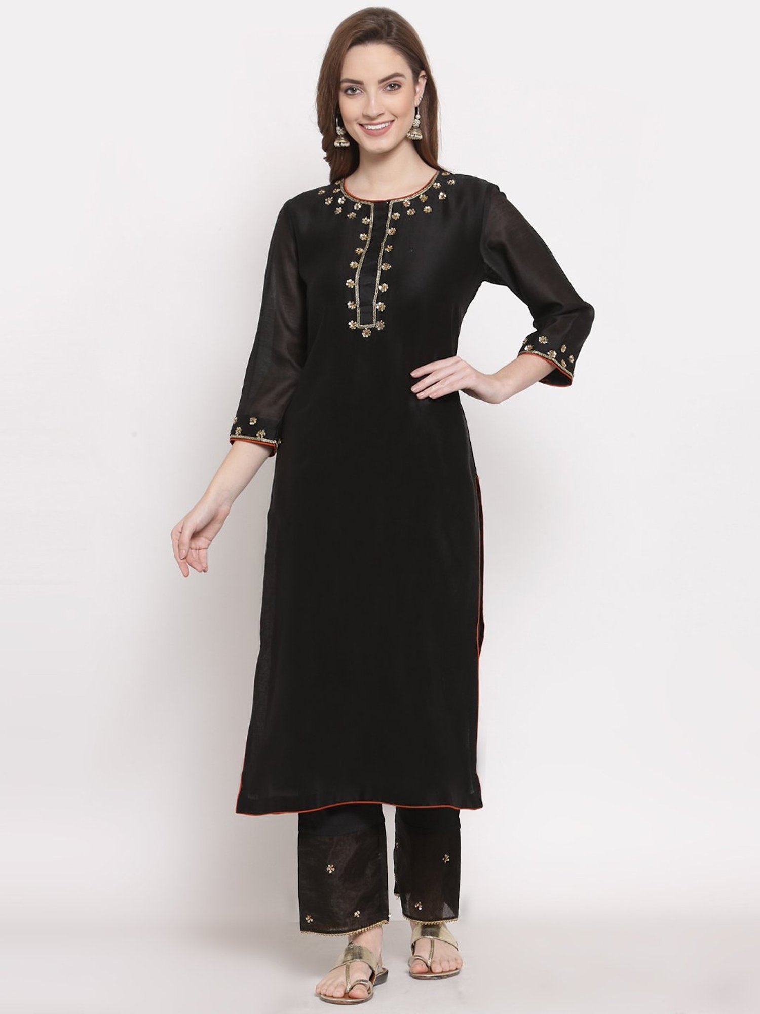 DART STUDIO Black Embroidered Straight Kurta