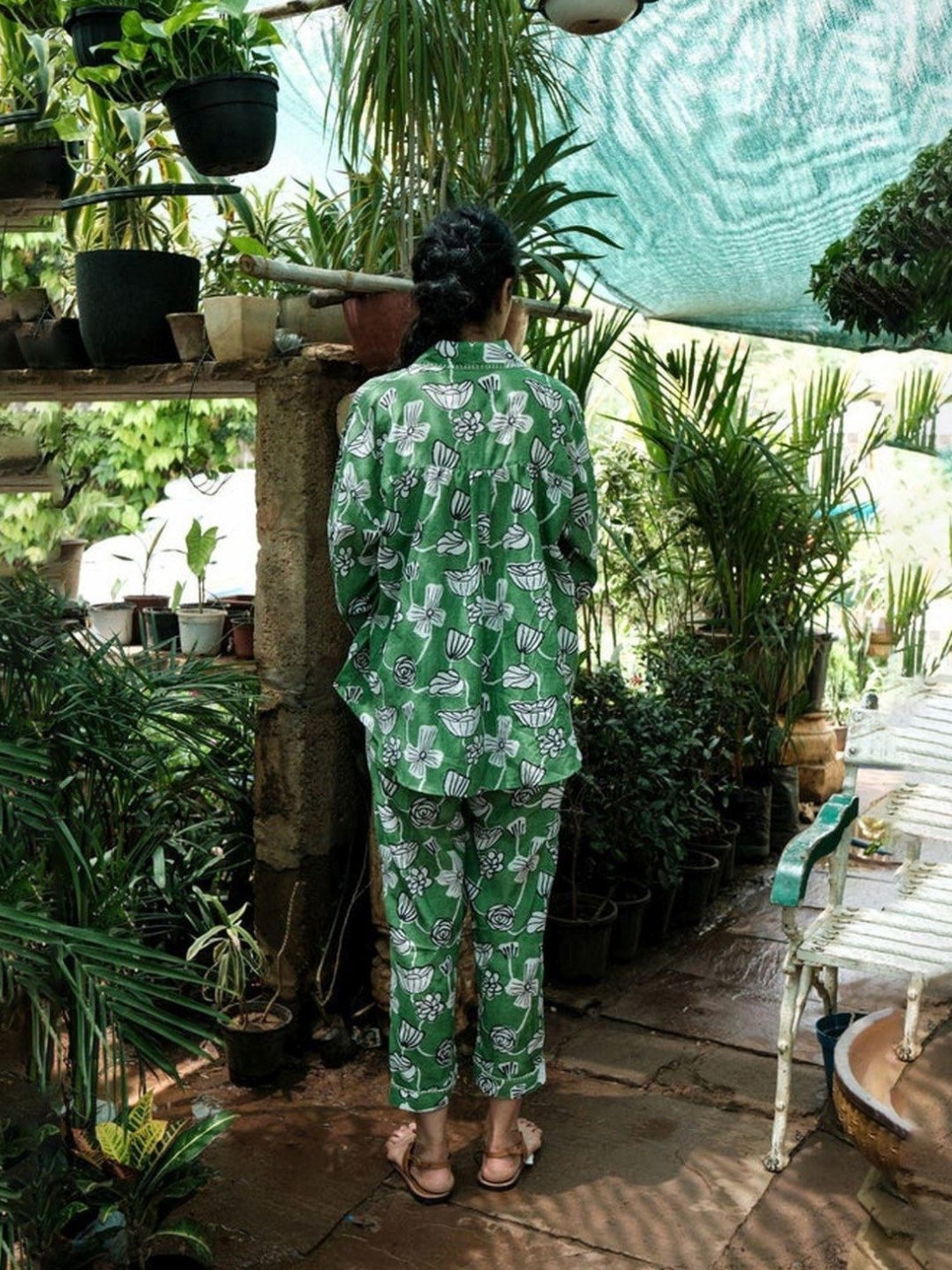 Khajoor Studio Green Bageecha Botanical Vine Statement Shirt with Pant